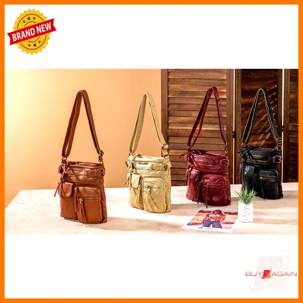 Vegan Leather Crossbody Bag with 9 Pockets, Adjustable Strap - Picture 7 of 7